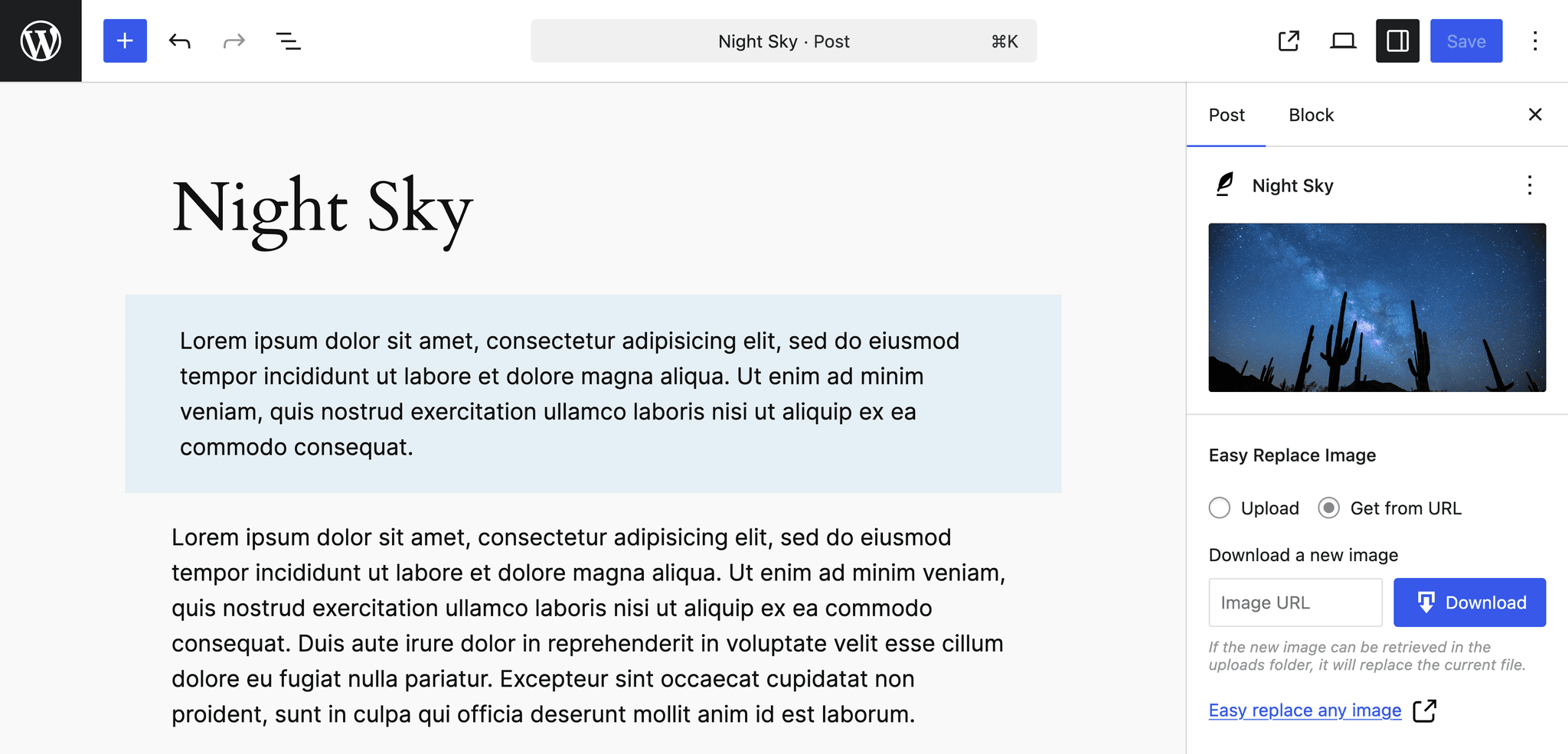 `Easy Replace Image` feature on the post pages, under the `Featured image` that is selected.