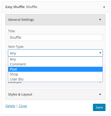 Select the content type to shuffle through.