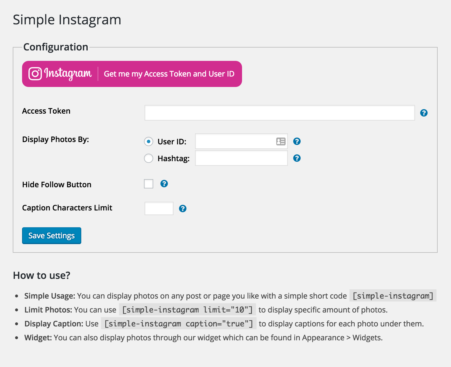 Settings Page.