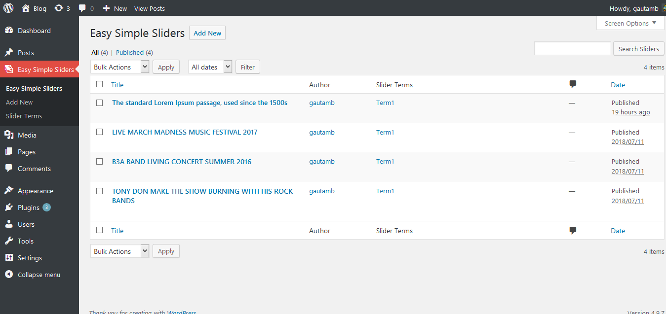 This screen will be showing all the added sliders list(screenshot-1.png).