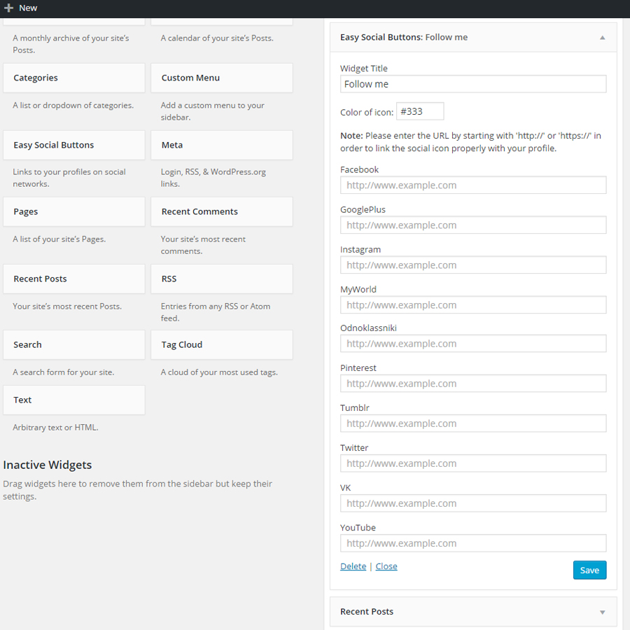 Display example plugin in the administrative control panel.