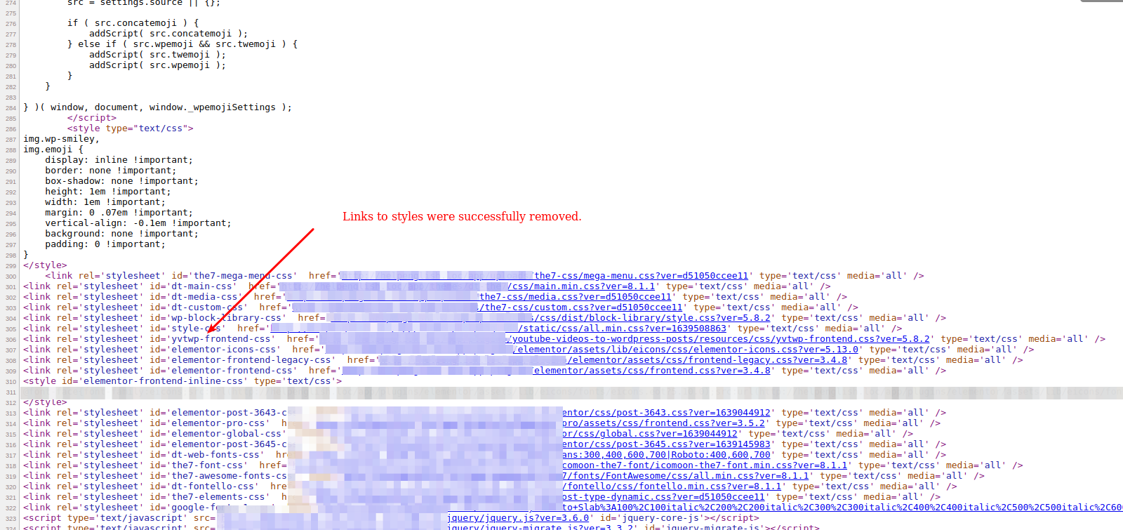Links to styles were successfully removed.