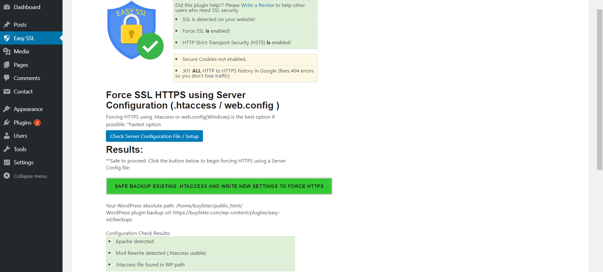 Enable HTTPS using server configuration file (.htaccess or web.config) *faster option