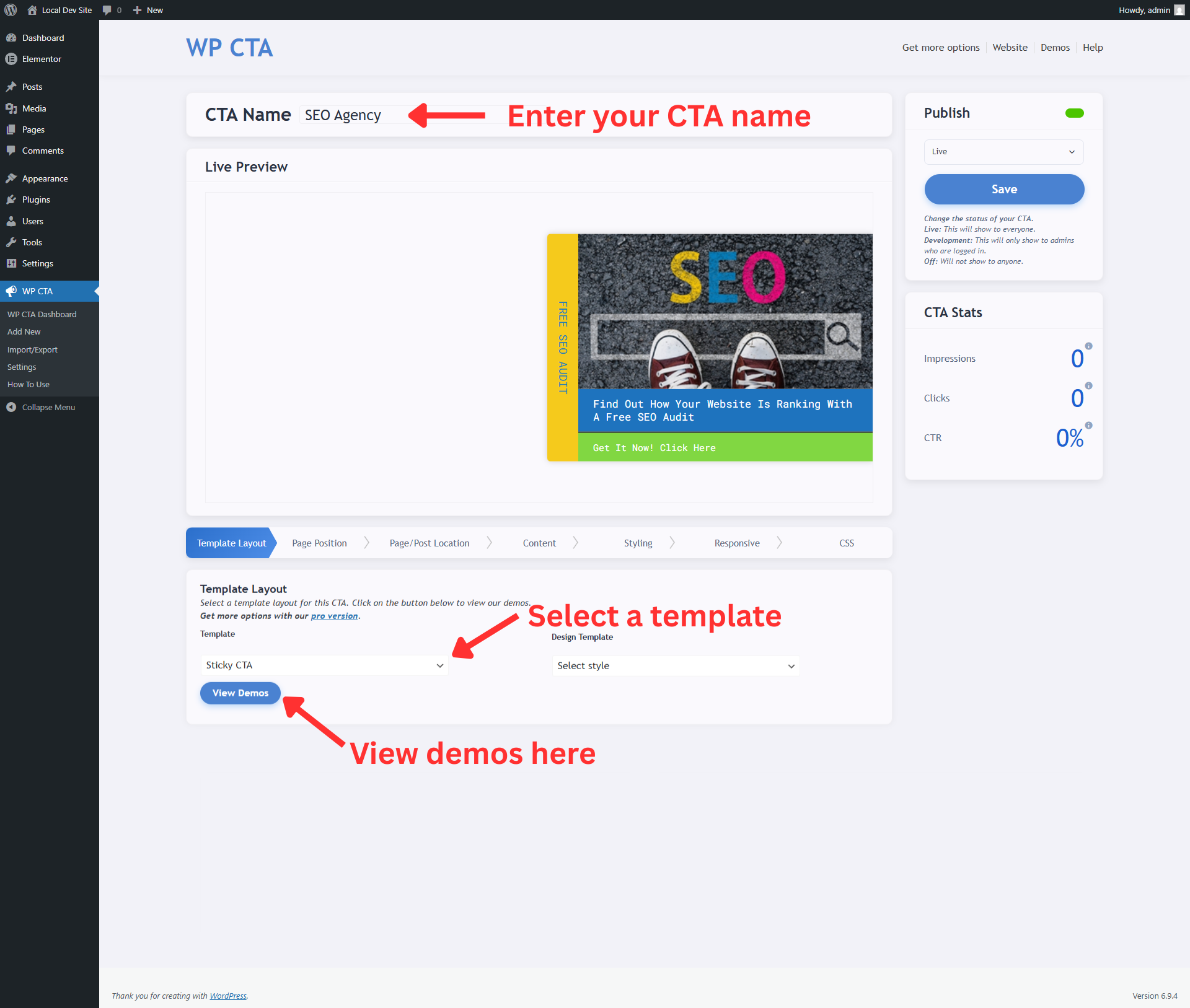 CTA Page position selection