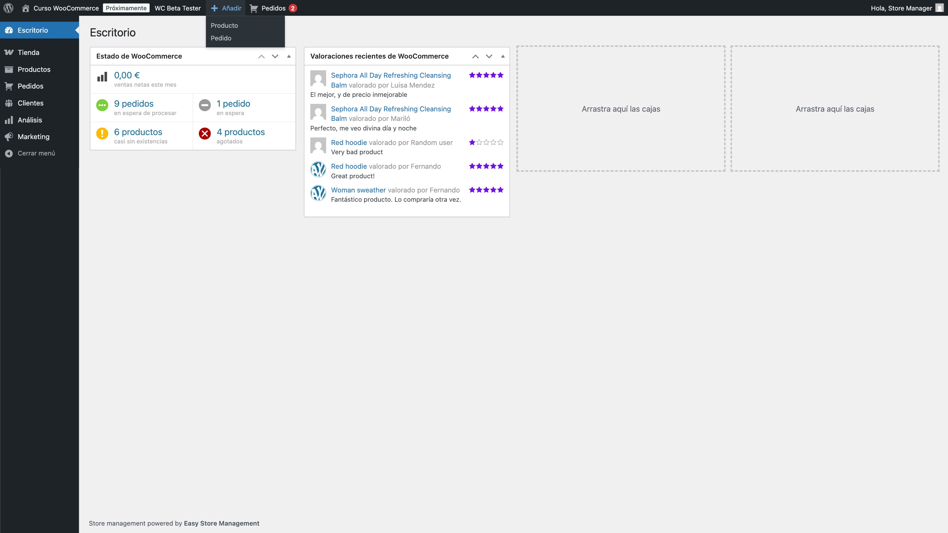 The new and enhanced admin bar with quick access to orders