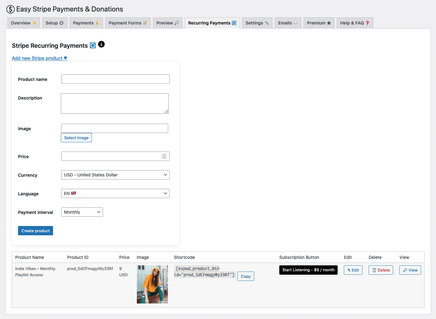 Create a new Stripe subscription product without logging into Stripe