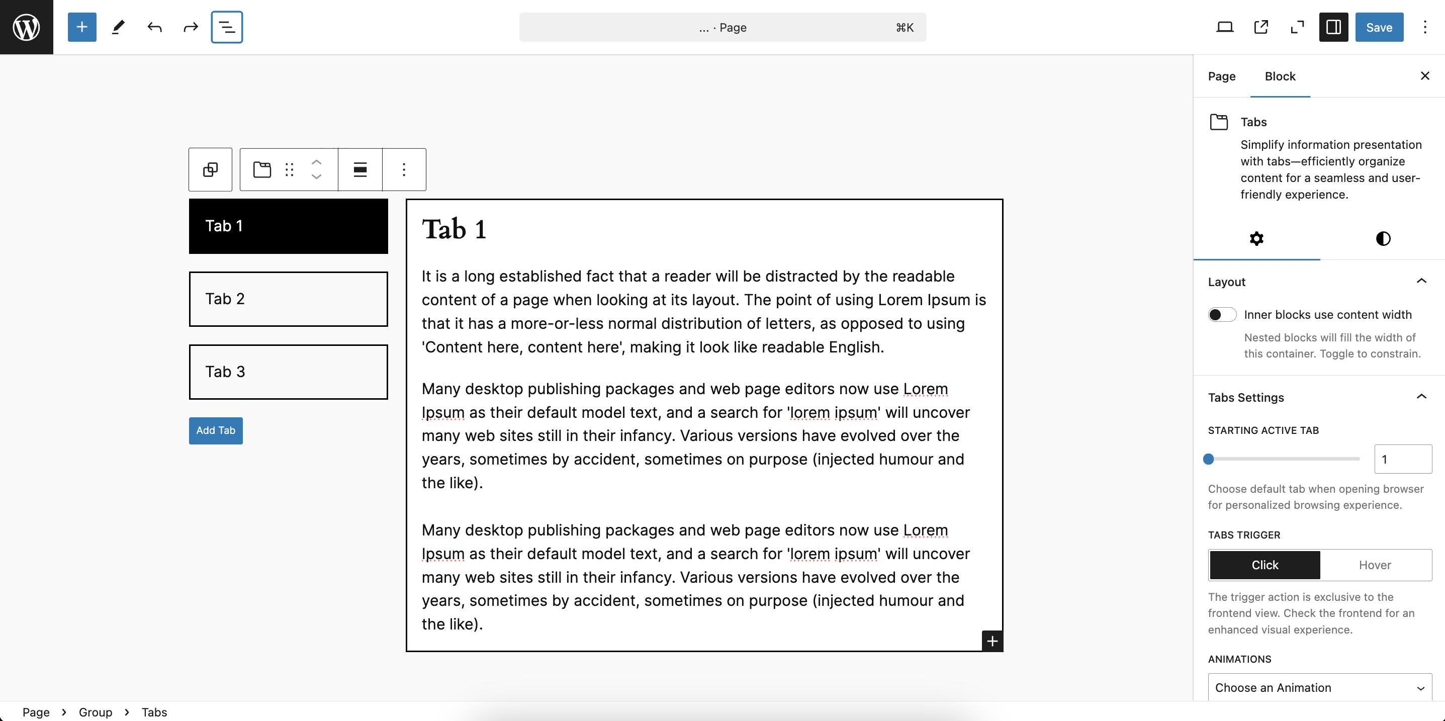 Example of vertical tabs.