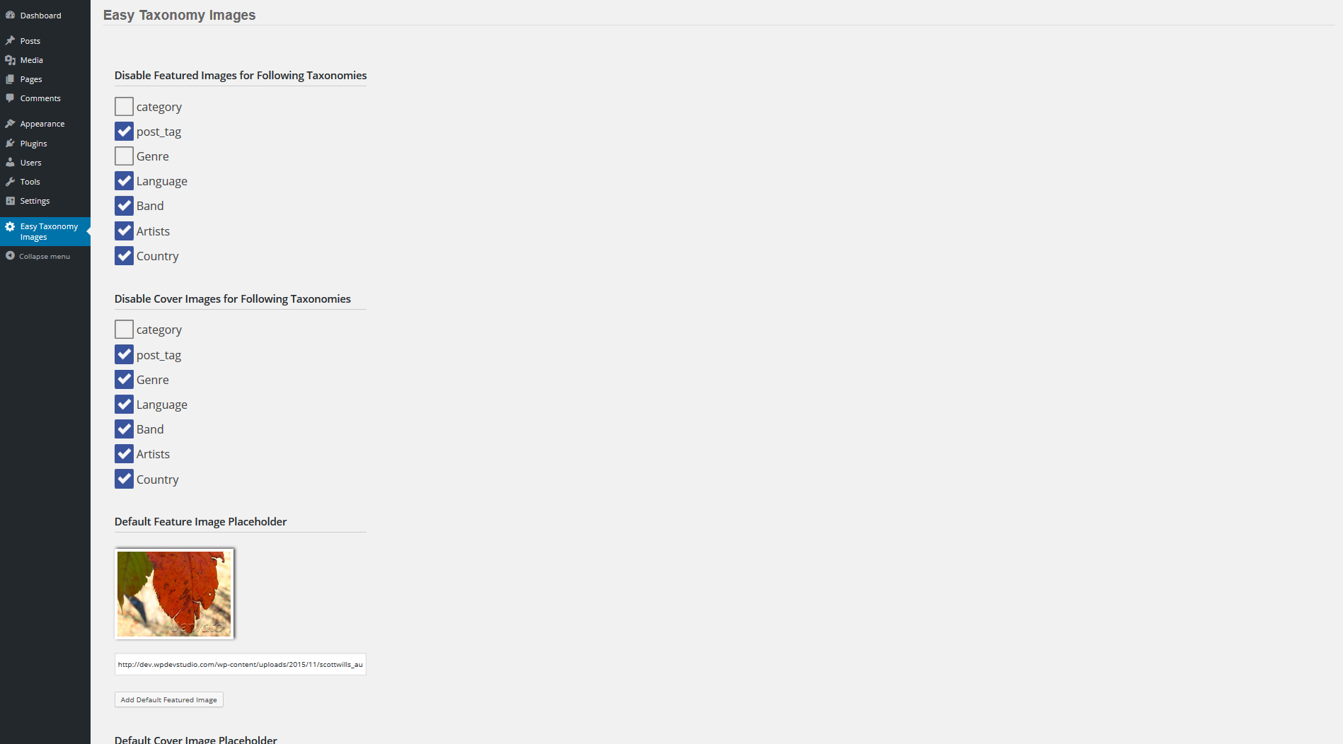 Settings - Disable taxonomies in feature image & category image section if you dont need for that particular taxonomy and also configure default images