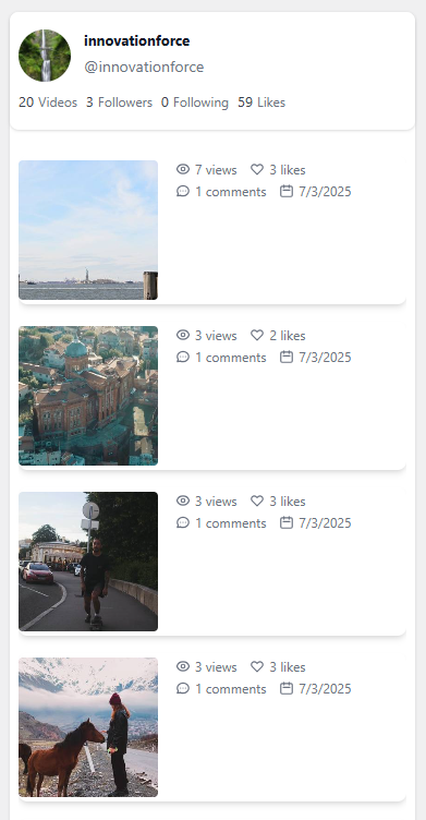 Profile & video stats preview (List layout)