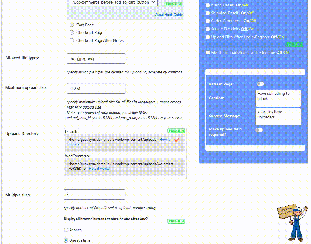 Optional settings to restrict upload fields display to a few selected products