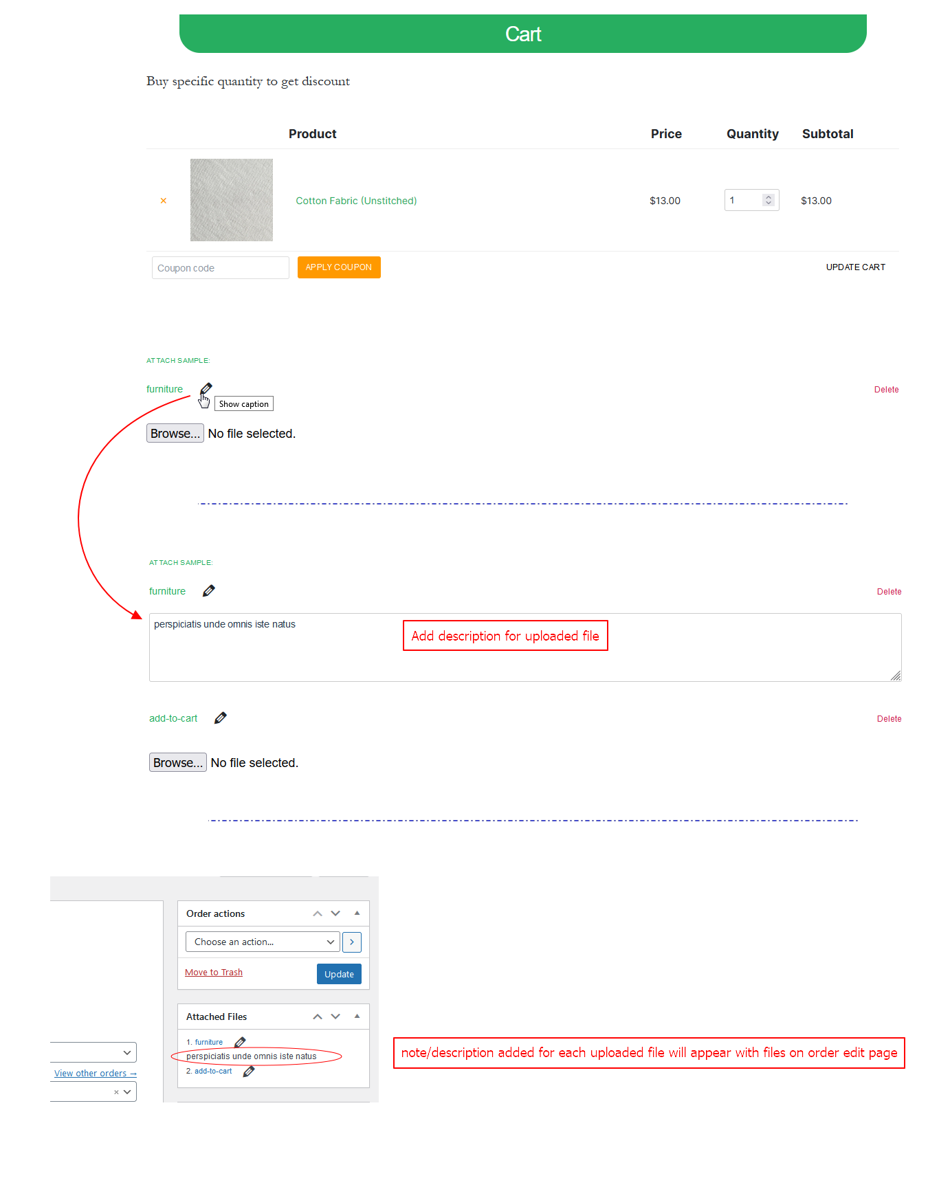 Attachments displaying in order email and order receipts as well
