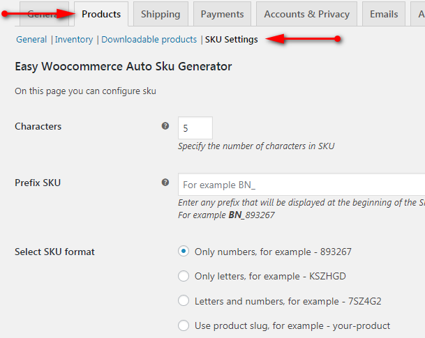 SKU generation options