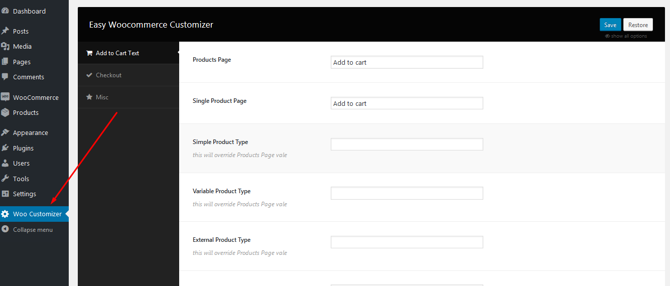 option panel.