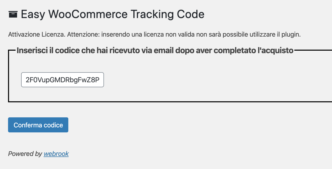 Inserimento licenza