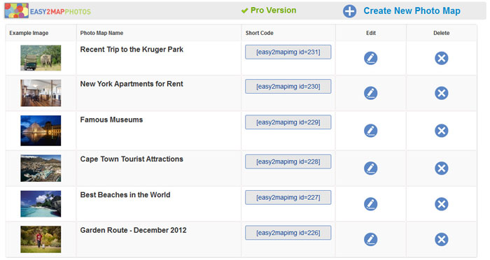 Photo Map Manager - create, administer and delete your photo maps from here.