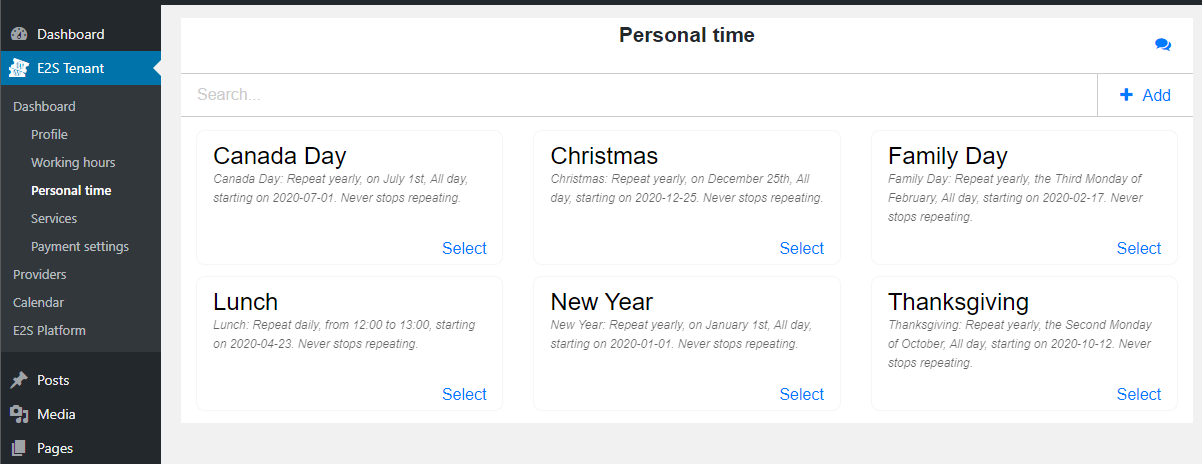 Based on the selected service’s duration and availability, customers are presented with time slots they can pick. The availability is presented in a monthly calendar view so the customers can pick specifics days based on their availability.