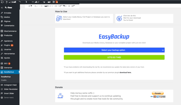 Select an option to create your backup