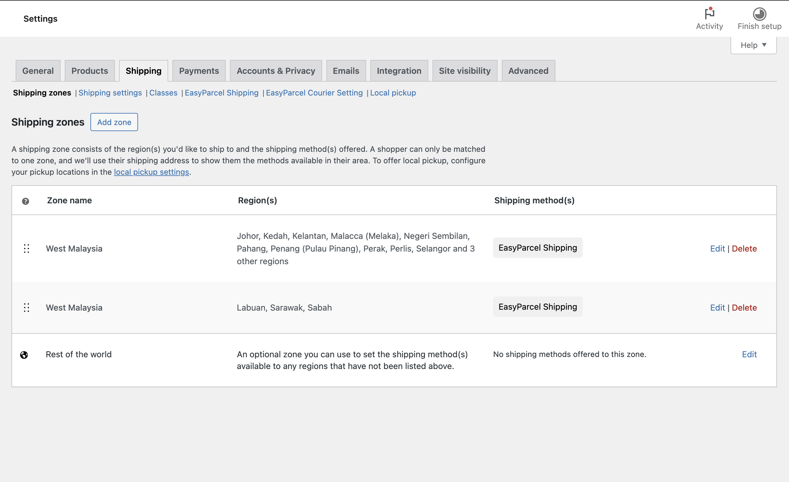 Shipping Zone Configuration