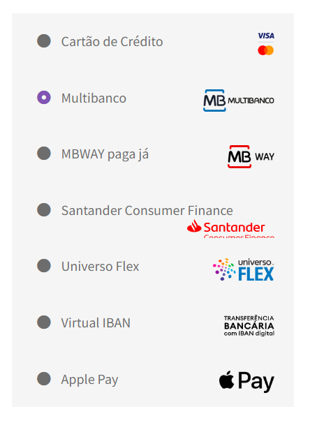 Página de checkout do WooCommerce com as opções de pagamento automaticamente listadas.