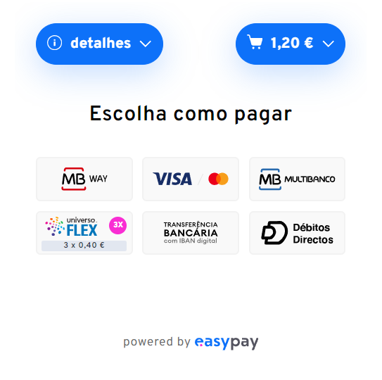 Checkout easypay se selecionar como único meio de pagamento.