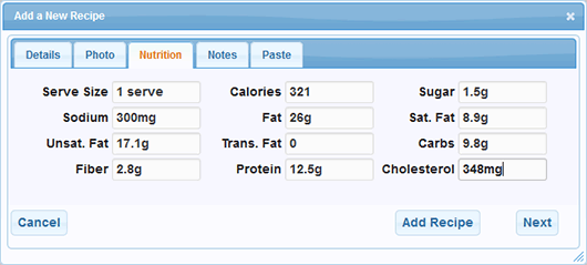 You can optionally enter nutrition data if you want. If you leave it out, EasyRecipe just suppresses that section on your post.