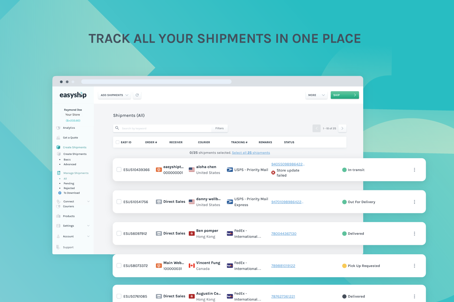 Track all your shipments in one place