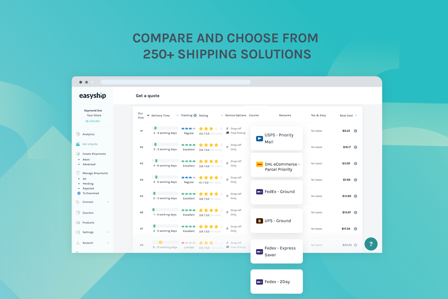 Compare and choose from 250+ shipping solutions