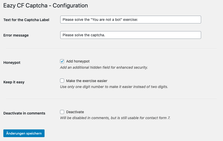 The admin settings page