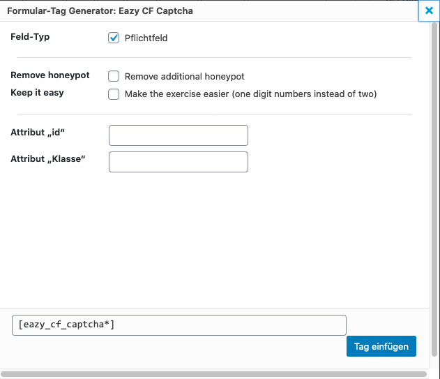 Settings in the backend of Comment Form 7