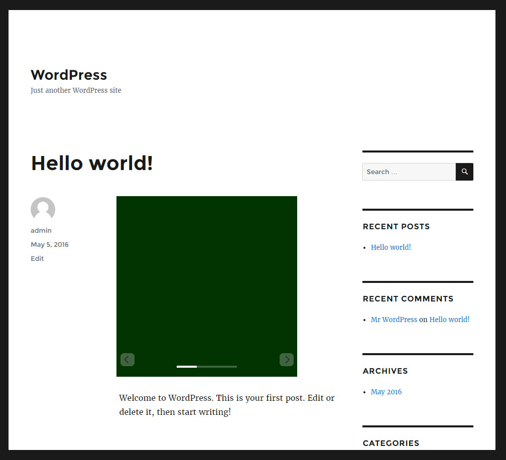 Slider appears via WordPress magic.