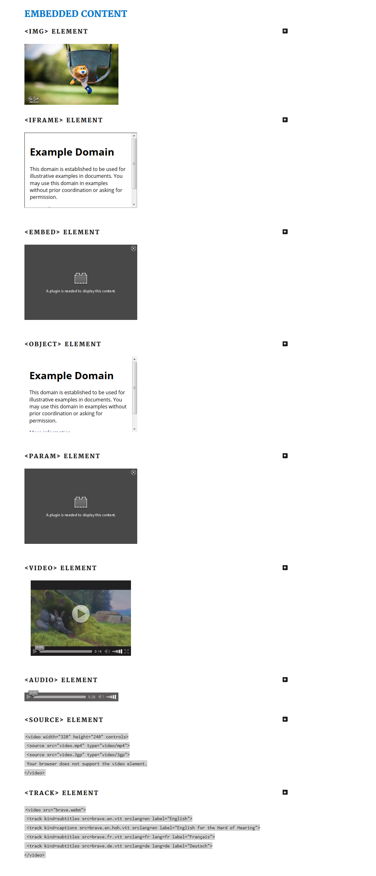 Elements for embedding HTML content. Files are included in /resources.