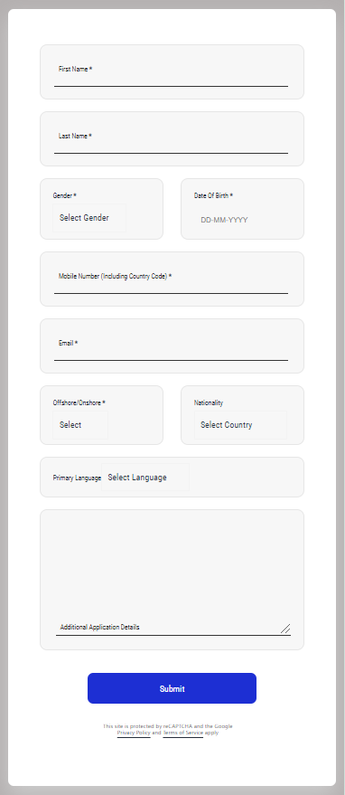 Online Student Application Empty