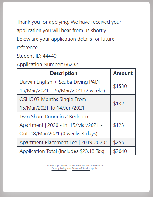 Application successfully submitted.