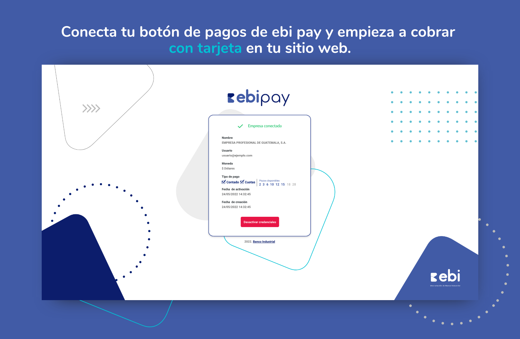 Conecta tu botón de pagos de ebi pay y empieza a cobrar con tarjeta en tu sitio web.