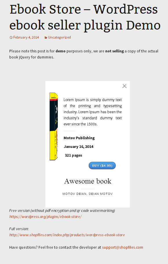 The default look of the ebook 1-click order form. It can be put inside any post, page or module/custom html widget.
