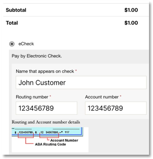 Frontend eCheck option for payment