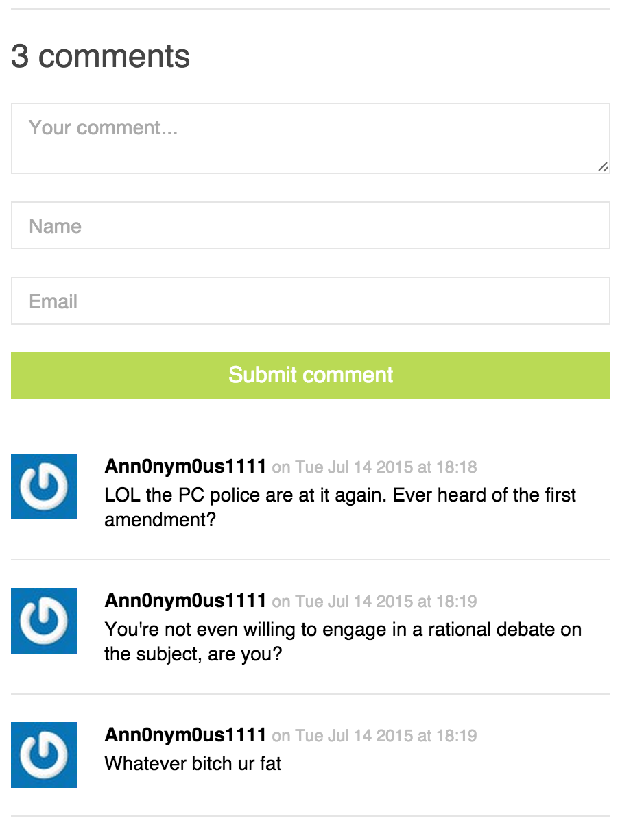 An example form with user submissions