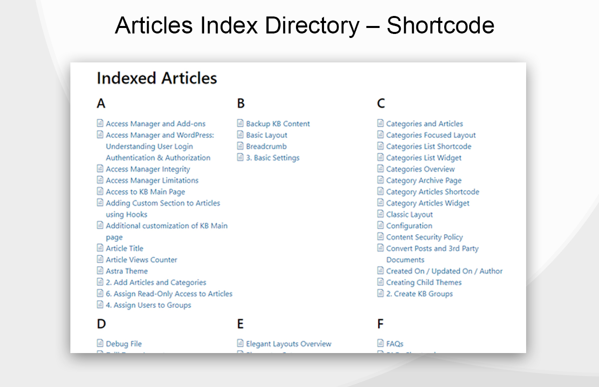 Categories Focused Layout example with icons