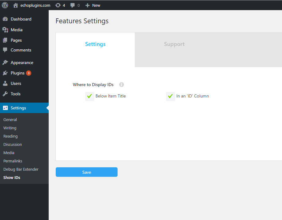 The plugin features settings