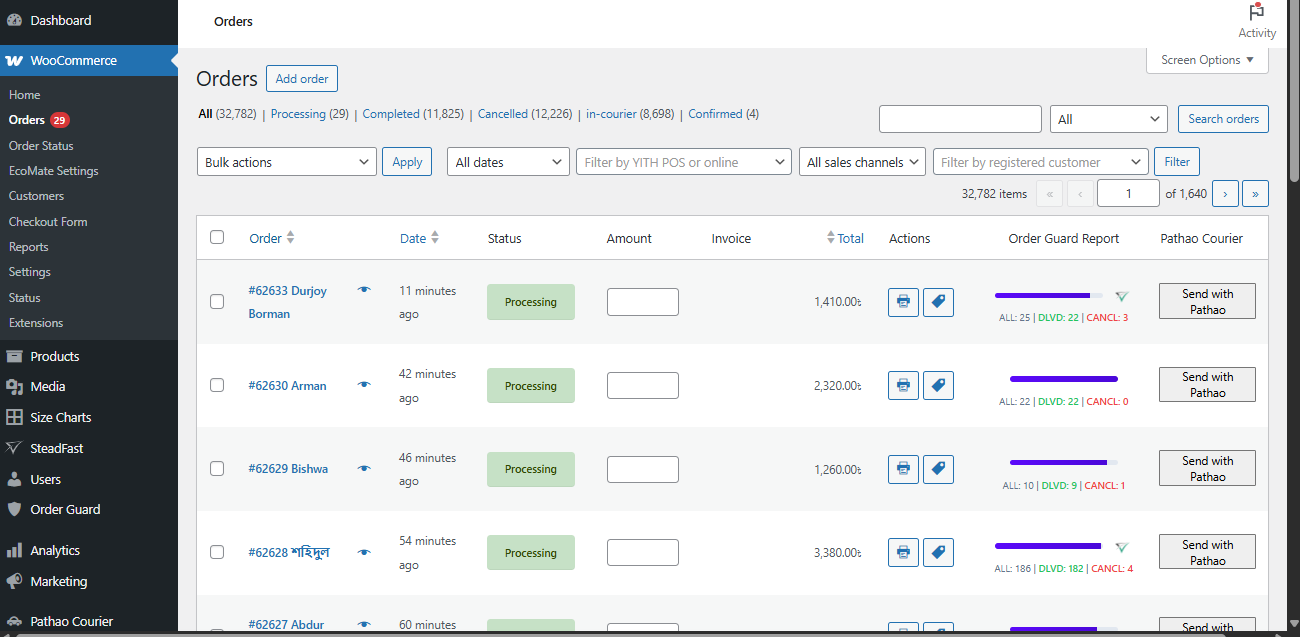**Order List Actions**: Print invoices and stickers from the order list.