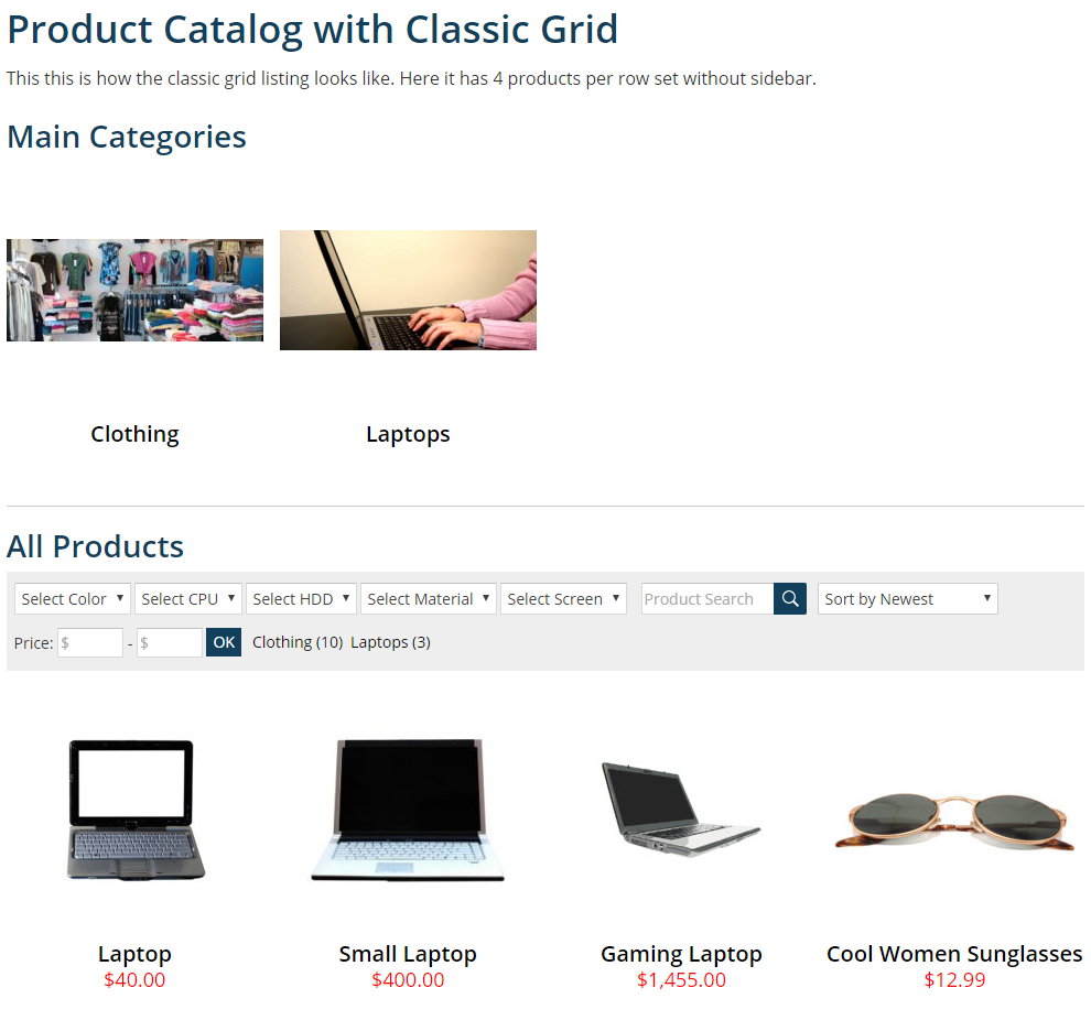Classic grid product catalog archive.