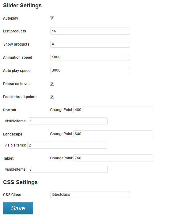 Enter carousel settings