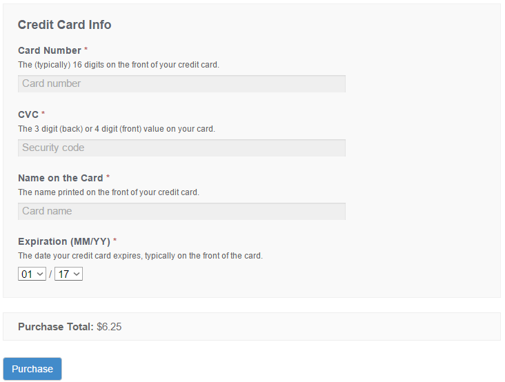 EDD credit card form on checkout.