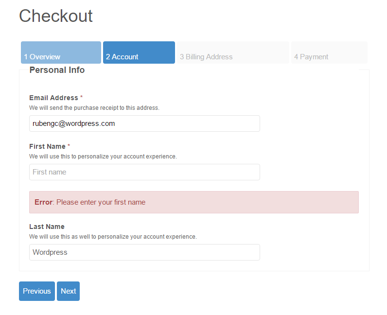 Screenshot of form notifications (Theme: vendd)