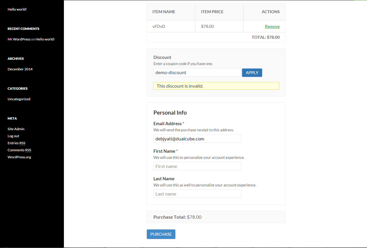 If the discount code is invalid for the time then it shows an error message and stops the user to purchase with that discount code.