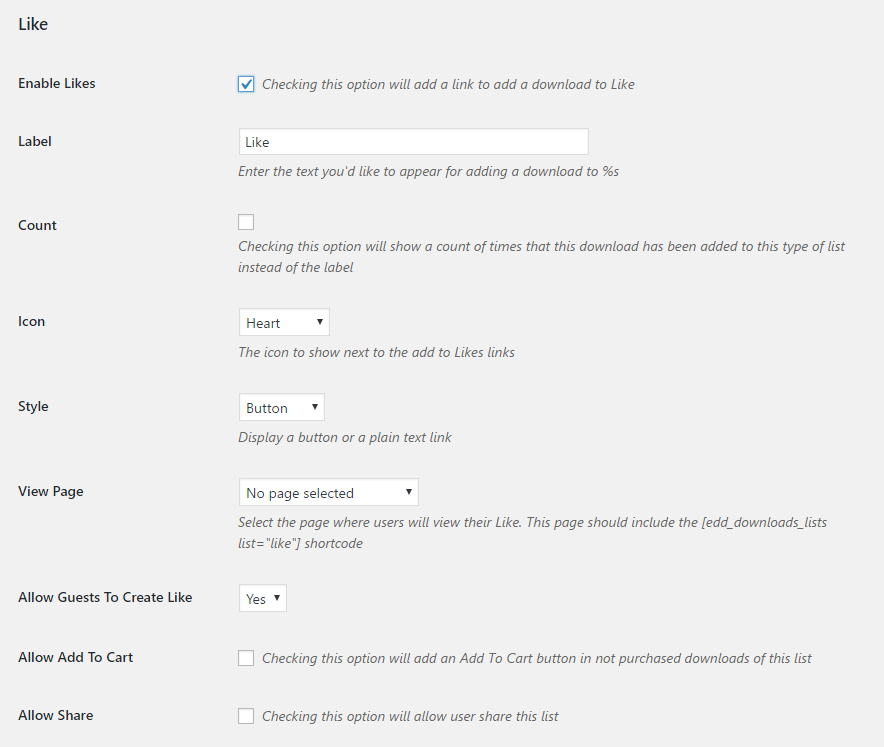 Screenshot from downloads settings screen (Settings for a button)