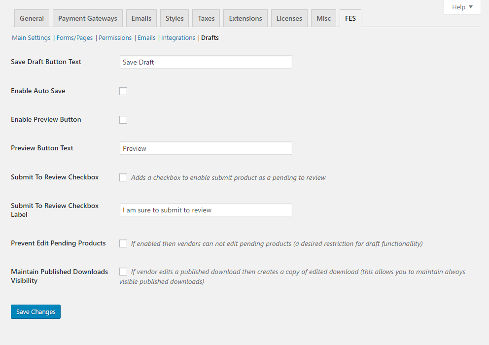 Screenshot from EDD settings page