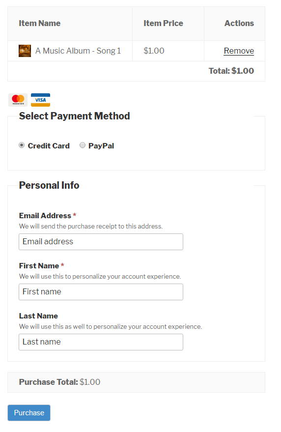 Checkout screen