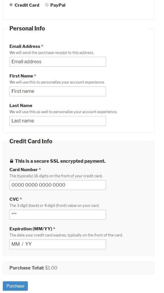Payment screen via embedded form