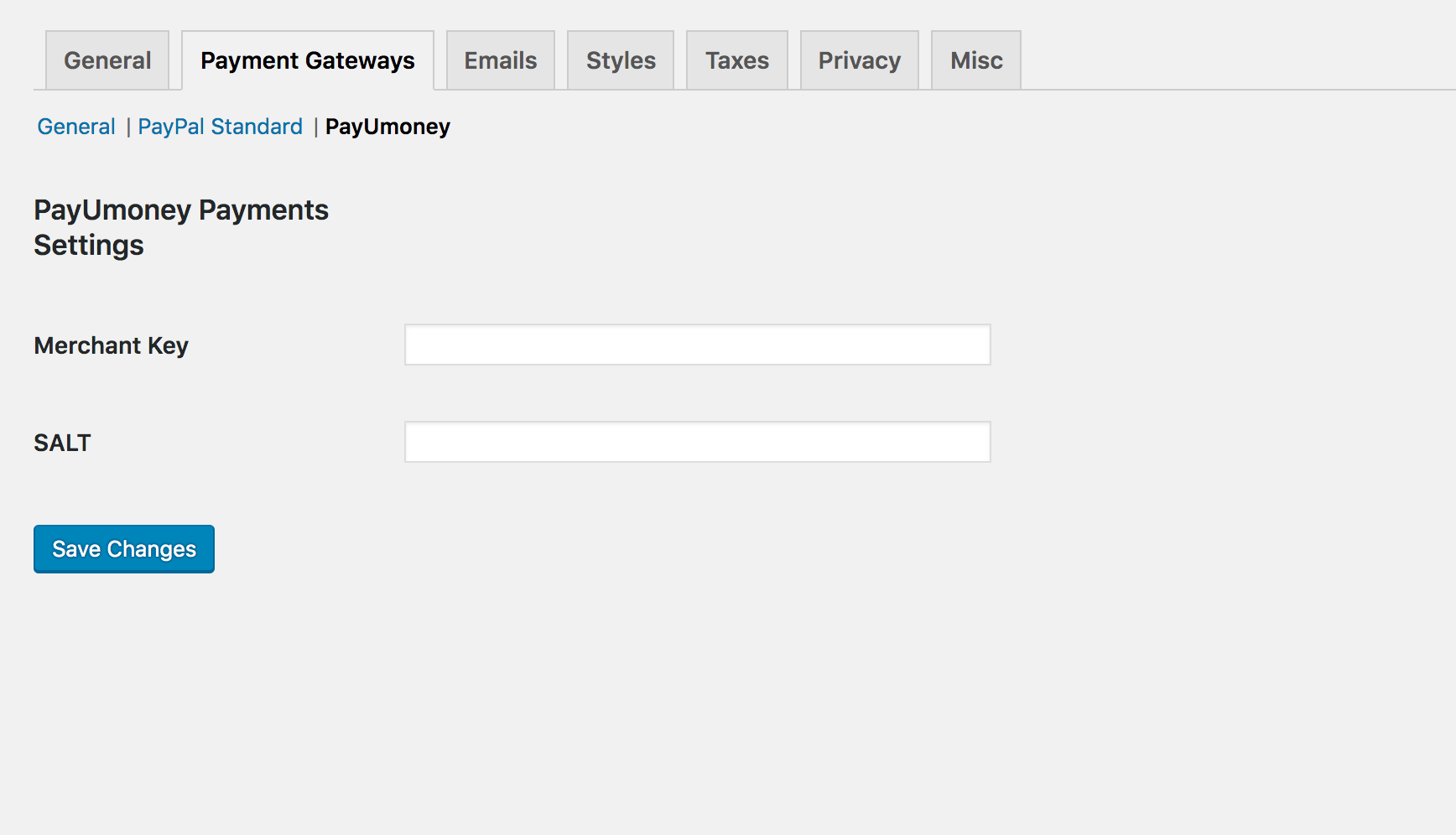 PayUmoney payment gateway settings.